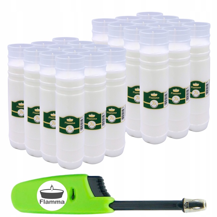 WKŁADY DO ZNICZY PARAFINOWE 7 DNI 168H 24 SZTUK ZNICZE + ZAPALARKA GRATIS