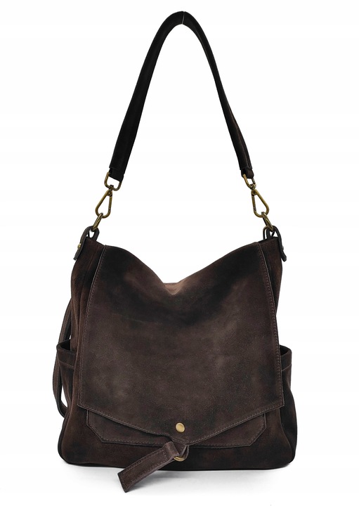 Zamszowa torebka worek skóra brązowa czekoladowa