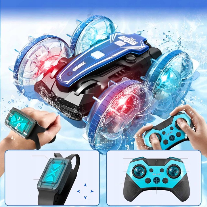 SAMOCHÓD ZDALNIE STEROWANY RC GESTAMI AMFIBIA 2 PILOTY 4x4 360° PŁYWAJĄCY