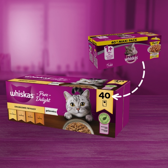 WHISKAS POTRAWKA SMAKI DROBIOWE W GALARETCE 40x85g