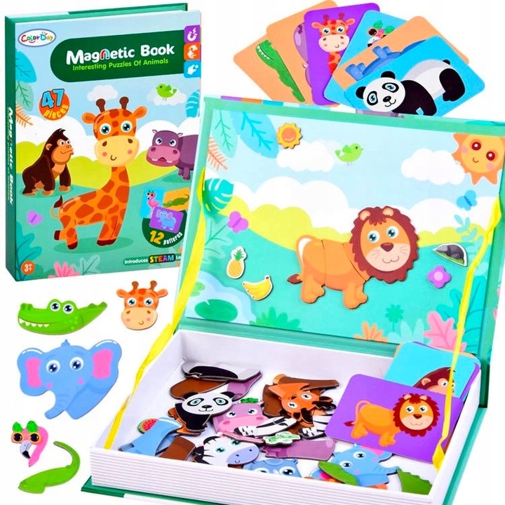 Książka układanka magnetyczna edukacyjna Safari Zwierzęta ZOO dla Dzieci