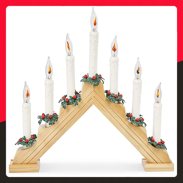 7 LED ŚWIECZNIK ADWENTOWY ŚWIĄTECZNY DREWNIANY ŚWIECE LAMPKI ŚWIECZKI PRĄD