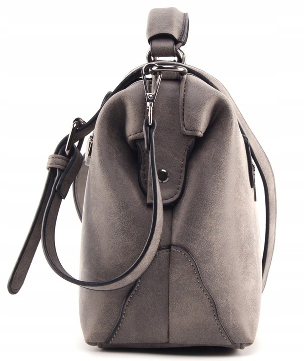 TOREBKA SZARA Damska Kuferek na Ramię do Ręki Pojemna Zamsz