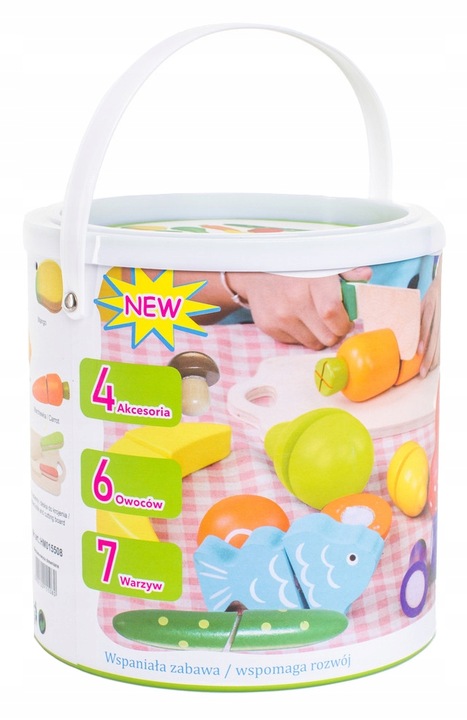 Drewniane Warzywa Owoce do Krojenia Zestaw na Rzep 17 elementów