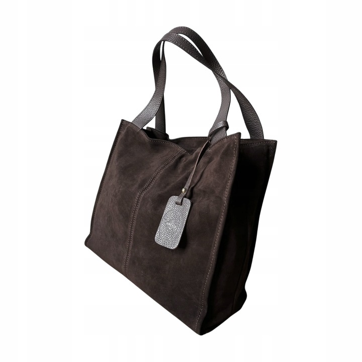 Czekoladowa zamszowa torebka shopper brązowa ZAMSZ NATURALNY Vera Pelle