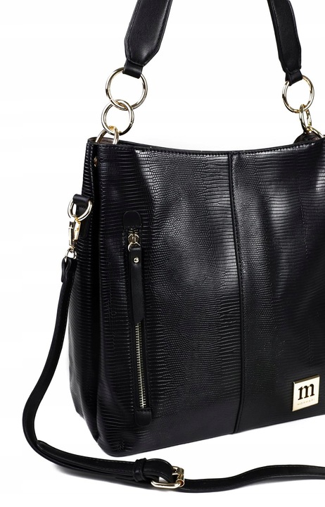 Torebka Damska MONNARI SHOPPER NA RAMIĘ Listonoszka Czarna PASEK LOGO