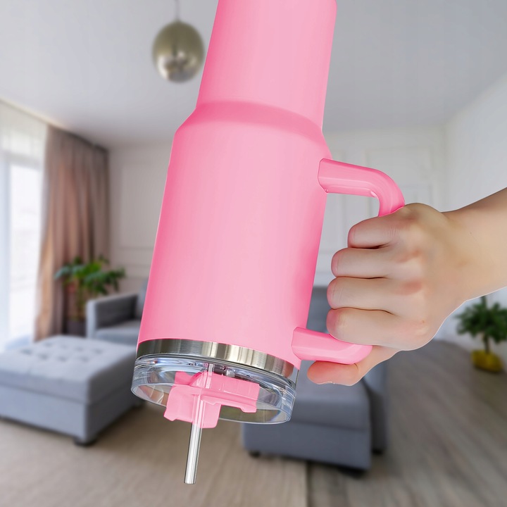 KUBEK TERMICZNY TERMOS ZE SŁOMKĄ Z UCHWYTEM SZCZELNY NA KAWĘ HERBATĘ 1200ML