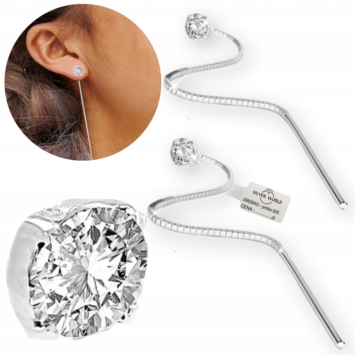 KOLCZYKI SREBRNE 925 WISZĄCE DAMSKIE CYRKONIE SZTYFTY DŁUGIE PRZEWLEKANE
