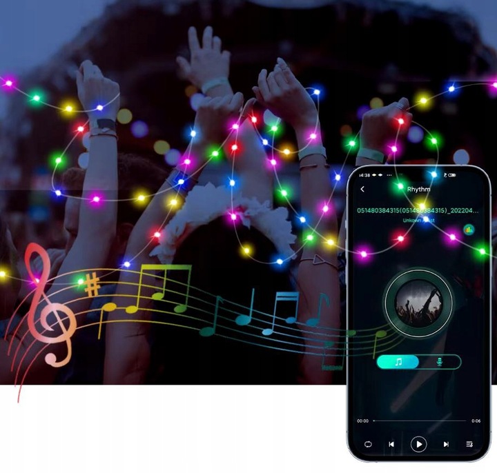 TAŚMA 200 LED INTELIGENTNE LAMPKI APLIKACJA BLUETOOTH PILOT STEROWANIE 20M