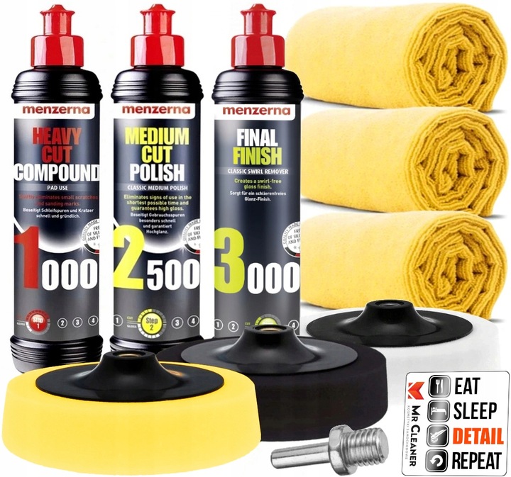 3x Pasta Polerska Menzerna Polerowanie Lakieru Polerka Auta Rys Gąbki 250ml