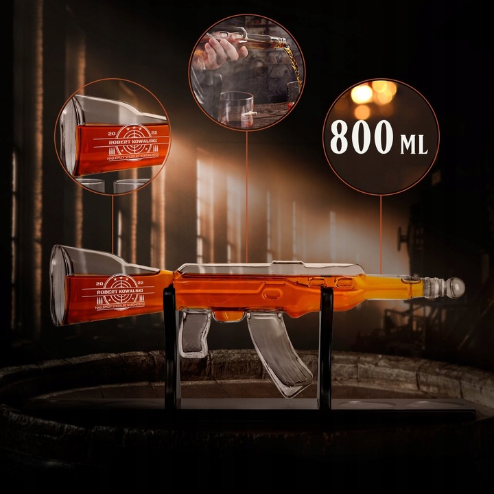 Zestaw do Whisky Karafka Karabin 4 Szklanki Grawer na Urodziny dla Faceta