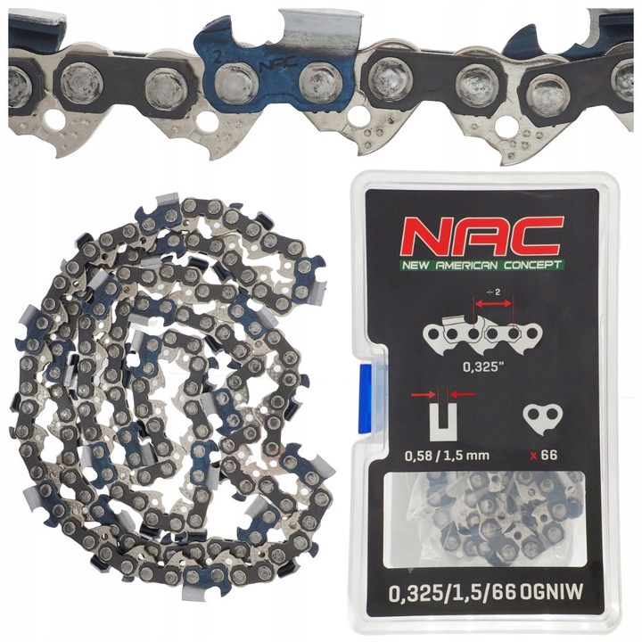Prowadnica do piły spalinowej 1x łańcuch 0,325” 16" 40cm 66zp ORYGINAŁ NAC