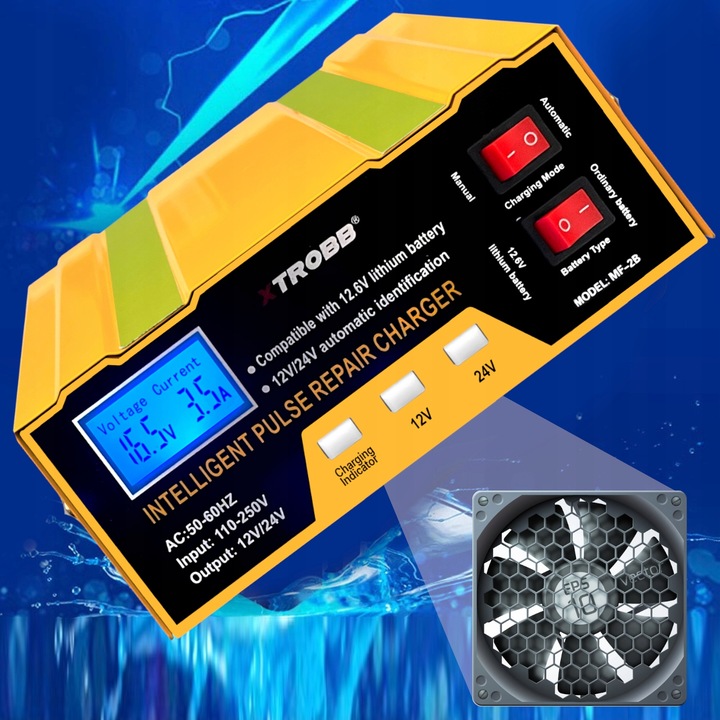 Prostownik SAMOCHODOWY AUTOMATYCZNY Z FUNKCJĄ NAPRAWY AKUMULATORÓW 12V 24V