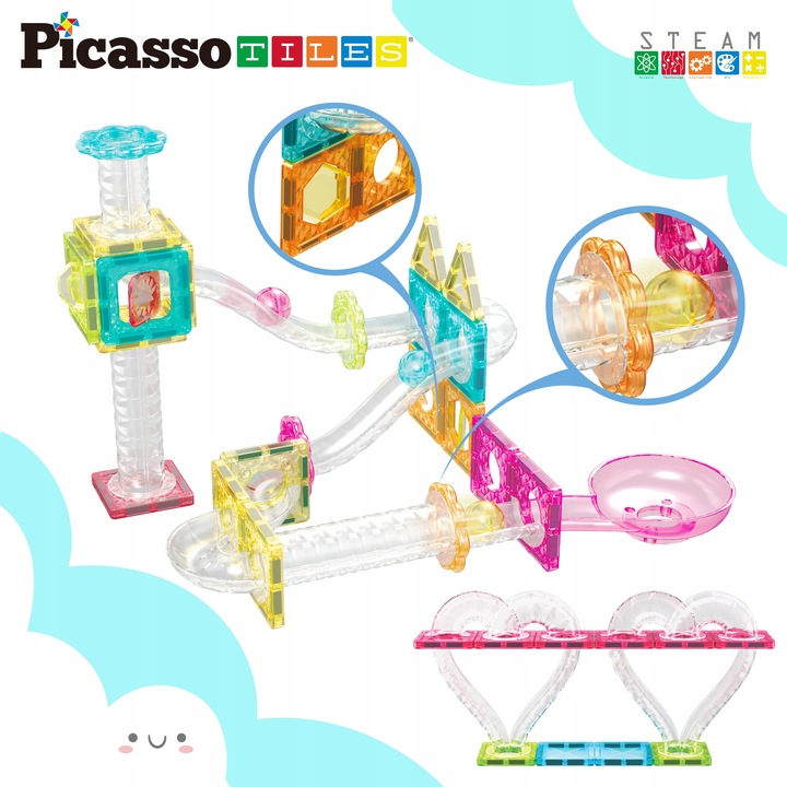 PICASSO TILES Tor kulkowy Klocki magnetyczne konstrukcyjne 45el kulodrom