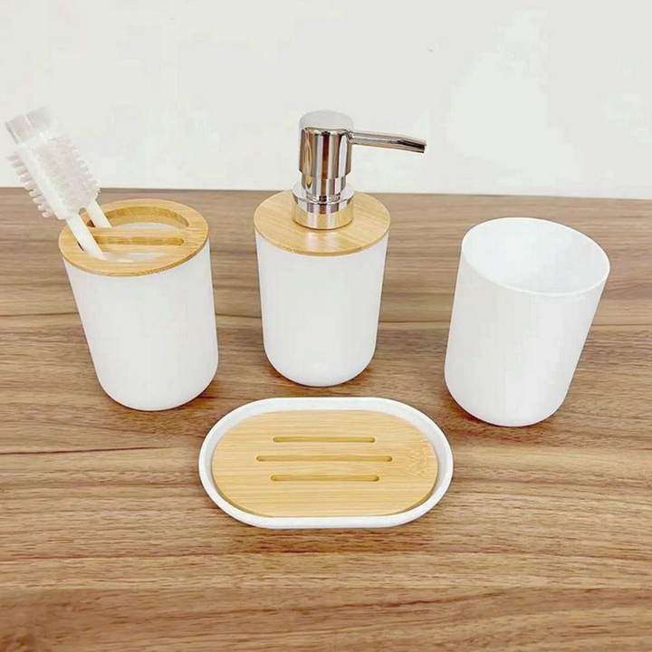 ZESTAW ŁAZIENKOWY 6 ELEMENTÓW AKCESORIA DO WC KOSZ DOZOWNIK BIAŁY KOMPLET