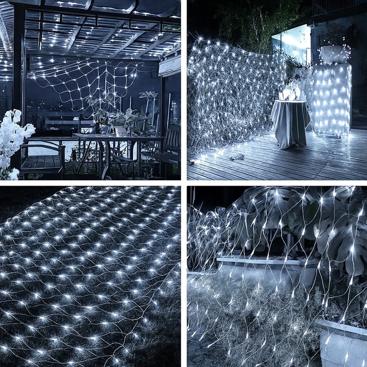 Siatka Kurtyna LED 3x3m 320 LED Biała Zimna Lampki Choinkowe Zewnętrzne