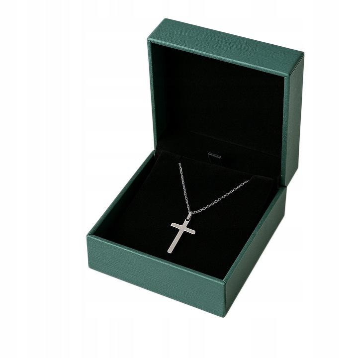 SREBRNY ŁAŃCUSZEK Z KRZYŻYKIEM POLEROWANA STAL CHIRURGICZNA + SZKATUŁKA