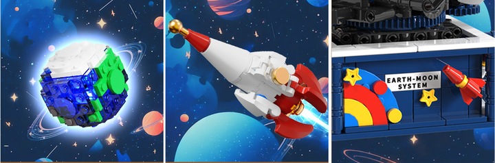 KLOCKI UKŁAD ZIEMIA PLANETA RUCHOMY KOSMOS RAKIETY SAMOLOT LED 554szt 6w1