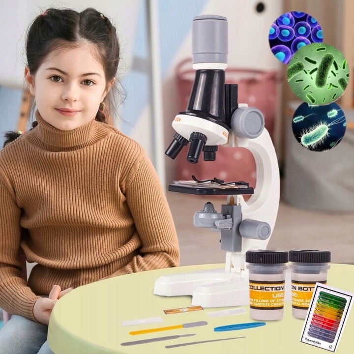 Mikroskop Naukowy Dla Dziecka Szkolny 1200x Prezent ZESTAW PREPARATÓW 24 el