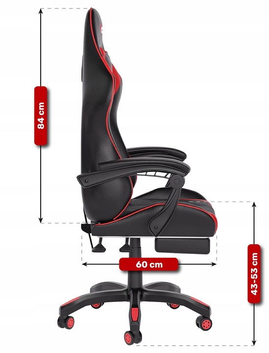 FOTEL GAMINGOWY CYBER CHAIRS X-POWER RED - BIUROWY