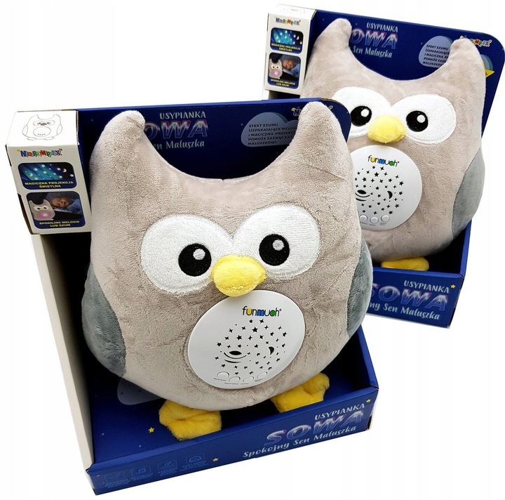 Sowa przytulanka z pozytywka projektorem MIŚ Projektor kołysanki USYPIACZ
