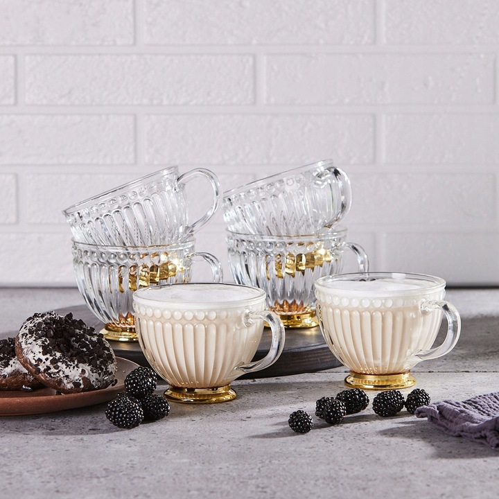 Filiżanki szklane na złotej stopce Altom Design Lily 430 ml Komplet 6 sztuk