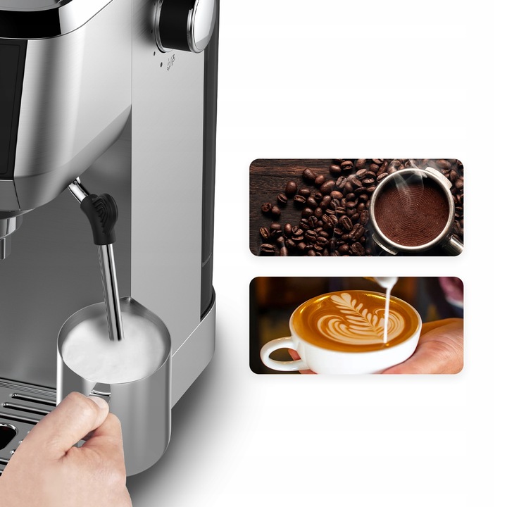 Iceagle Ekspres do kawy espresso CM1665, manometr, 20 barowa włoska pompa