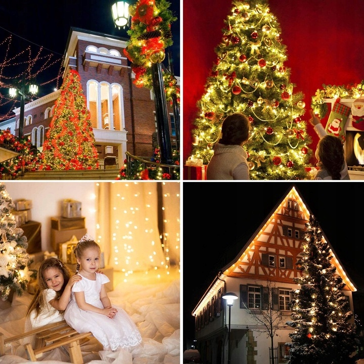 Lampki Choinkowe Led Wewnętrzne Zewnętrzne na Choinkę 300 Led Białe Ciepłe