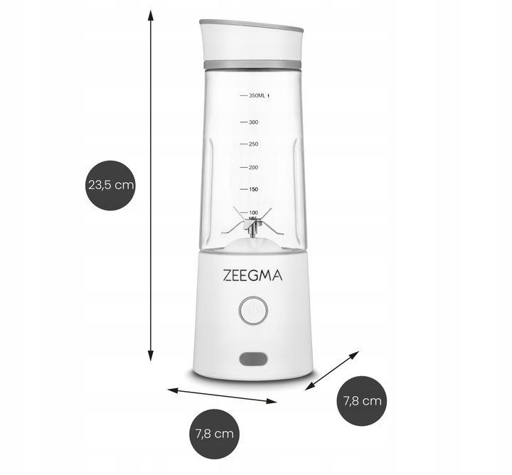 BLENDER BEZPRZEWODOWY KIELICHOWY 450ml 300W BIAŁY zabierz ze sobą! Zeegma