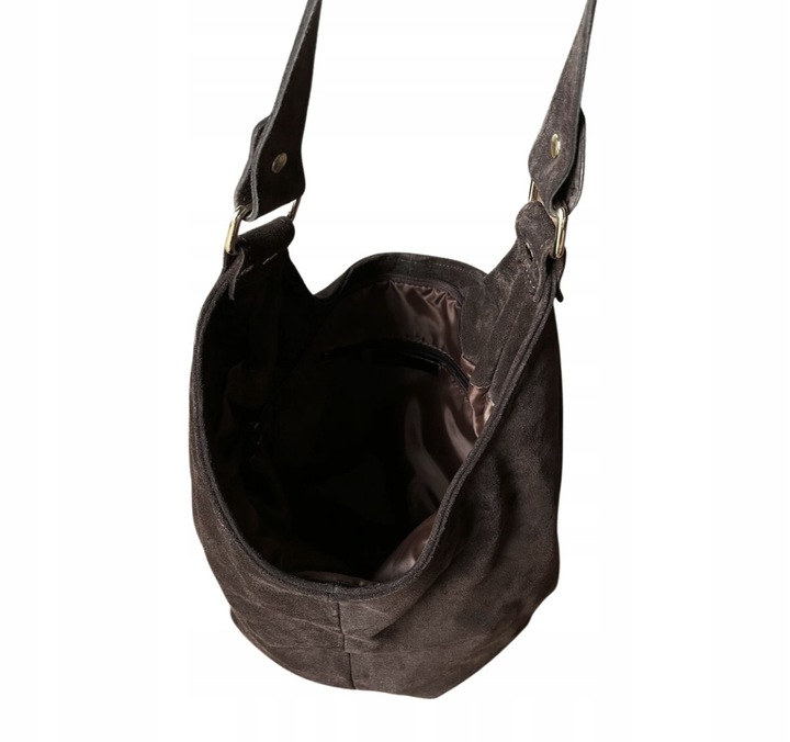 CZEKOLADOWA ZAMSZOWA TOREBKA WOREK BRĄZOWA TOREBKA ZAMSZ NATURALNY ZAMEK