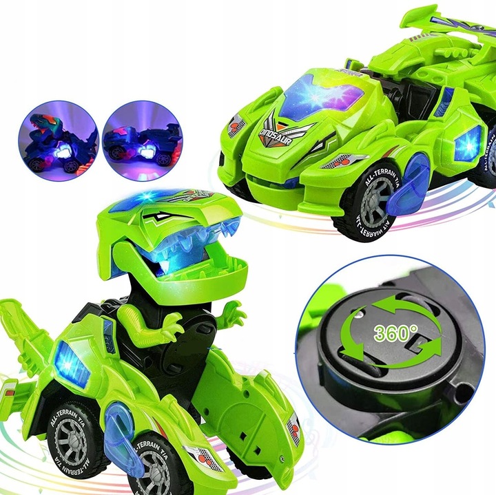 AUTO ROBOT DINOZAUR ZMIENIA JEŹDZI GRA ŚWIECI LED
