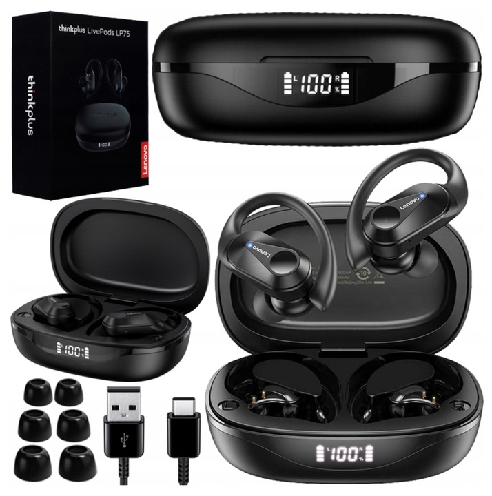 Słuchawki Bezprzewodowe LENOVO LP75 Bluetooth DOUSZNE Powerbank Wodoodporne