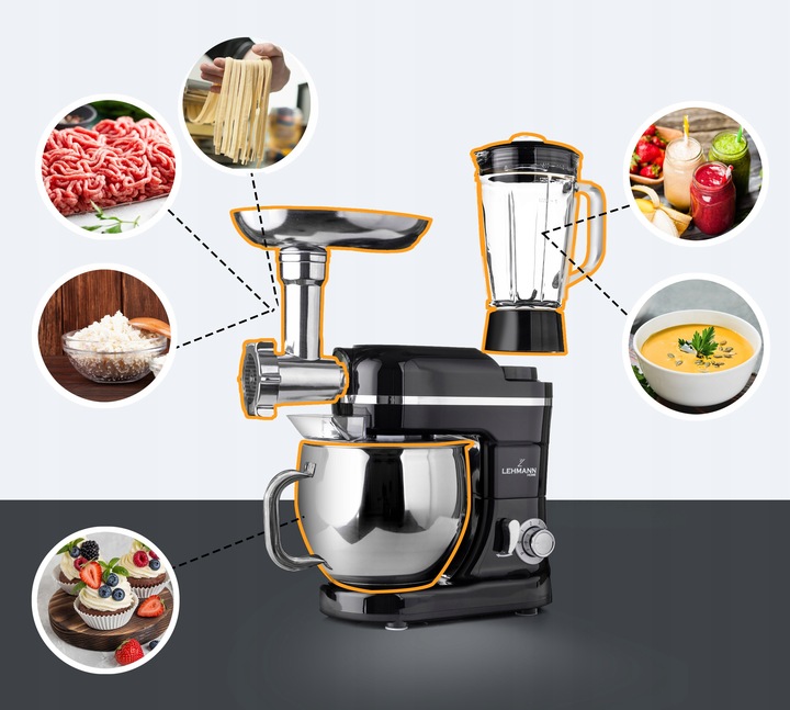 ROBOT KUCHENNY PLANETARNY MIKSER MASZYNKA DO MIĘSA BLENDER 3xSita DUŻA MISA