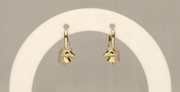 Srebrne kolczyki wiszące jednorożce dla dziewczynki dzieci srebro pozłacane