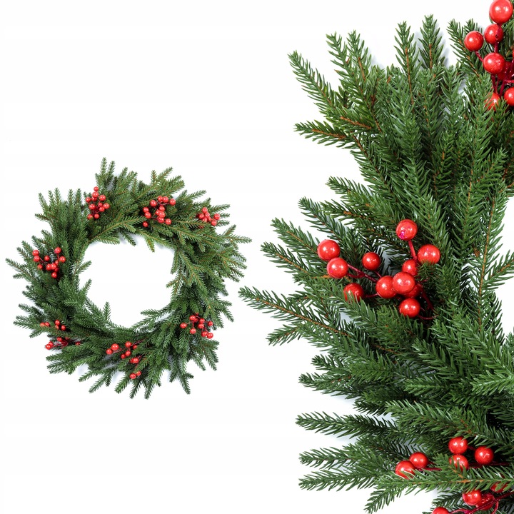 Wianek świąteczny ŚWIERK NATURA jarzębina PE dekoracja drzwi stół wieniec