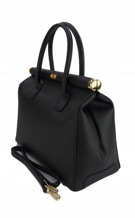 Duża włoska torba A4 skóra kufer kłódka Czarna