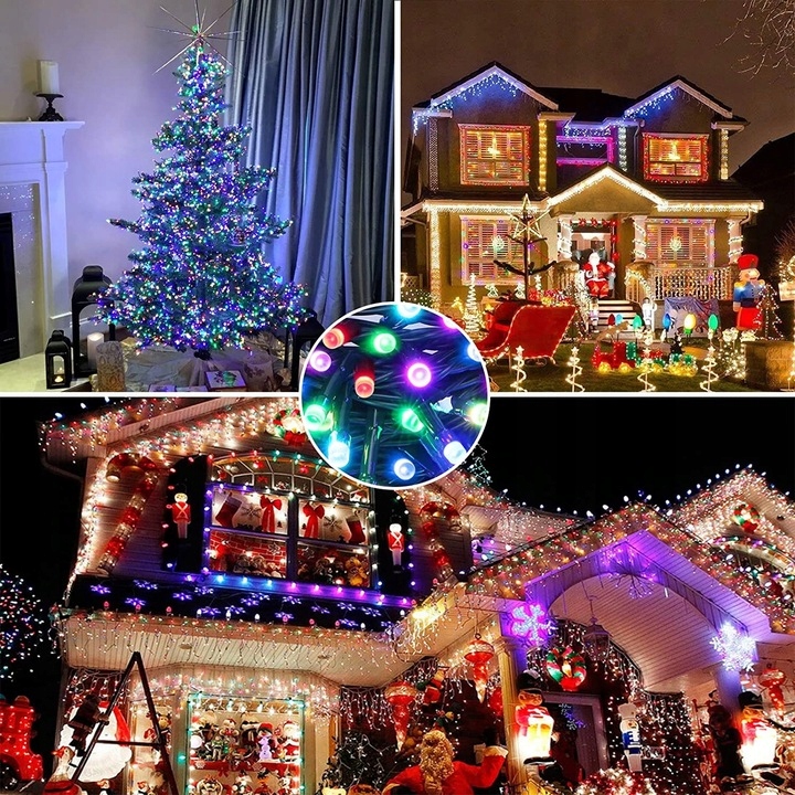 LAMPKI LED GIRLANDA 13M 100 LED SIECIOWE ŚWIATEŁKA 8 TRYBÓW FLASH KOLOROWE