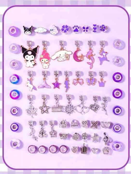 ZESTAW KUROMI DO ROBIENIA BRANSOLETEK NASZYJNIKÓW CHARMS HELLO KITTY