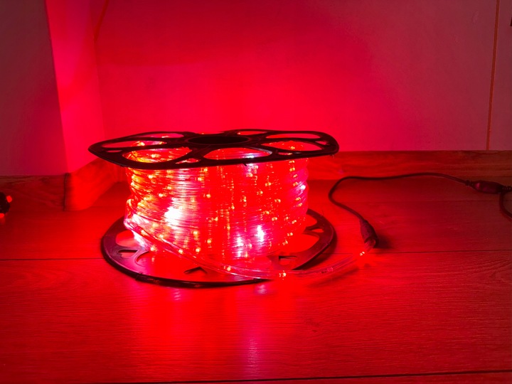 Wąż Świetlny LED Flash Czerwony + Biały Zimny 50m IP44 Okrągły Zewnętrzny