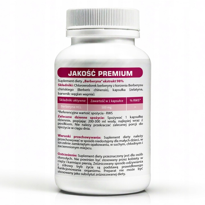 BERBERYNA HCL (Berberys) Ekstrakt 98% 500 mg CZYSTA 60 kapsułek