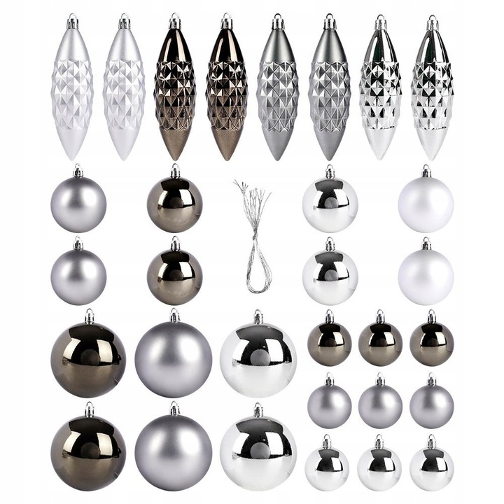 31x Bombki CHOINKOWE świąteczne nietłukące SREBRNE zestaw bombek na choinkę