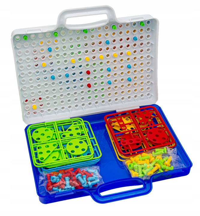 WKRĘTARKA ZESTAW KONSTRUKCYJNY dla dzieci ŚRUBKI 3D Kolorowe klocki Kuferek