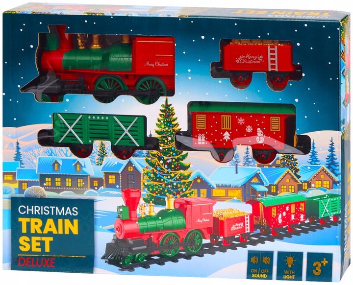 KOLEJKA ELEKTRYCZNA DELUXE ŚWIĄTECZNA Z OŚWIETLENIEM DŹWIĘKIEM POD CHOINKĘ