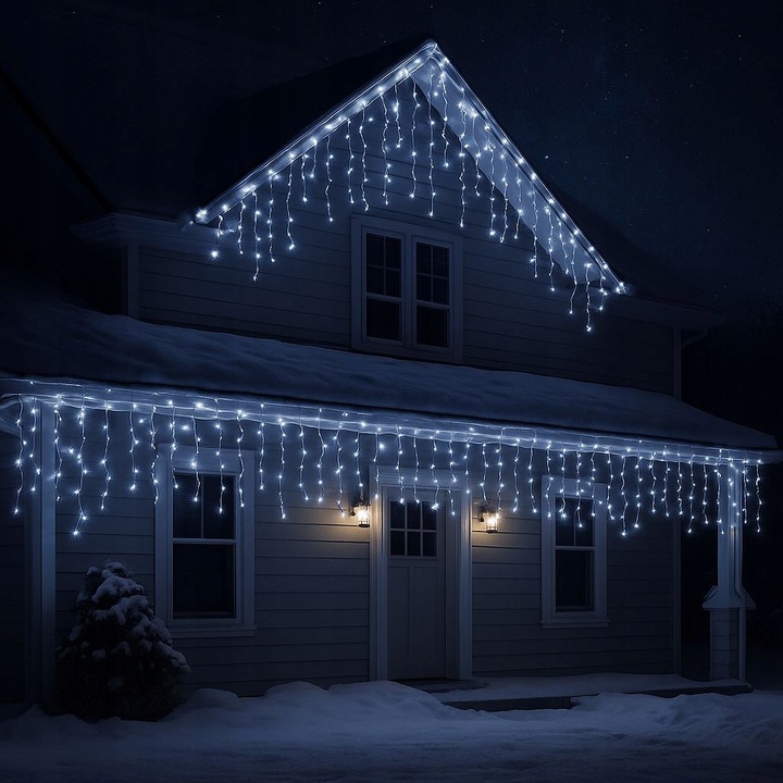 SOPLE 300 LED BIAŁE ZIMNE ZEWNĘTRZNE CHOINKOWE Świąteczne sople dekoracja