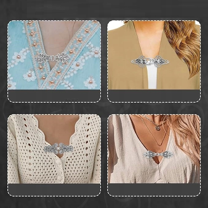 4X SREBRNE OZDOBNE KLIPSY ZAPIĘCIA SPINIANIE SWETRÓW KARDIGANÓW VINTAGE Y2K