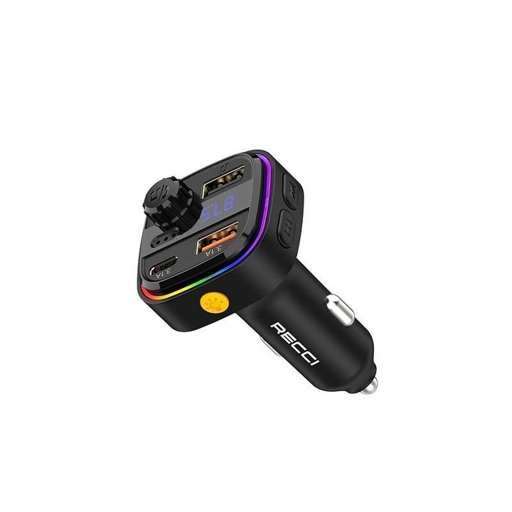 TRANSMITER SAMOCHODOWY FM BLUETOOTH LED USB i USB-C QC 3.1A RECCI