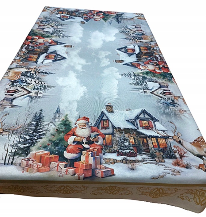 OBRUS ŚWIĄTECZNY 150X225 CM BOŻE NARODZENIE PLAMOODPORNY MIKOŁAJ RENIFER