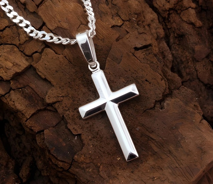 SREBRNY Łańcuszek z Krzyżykiem Męski Diamentowany Krzyż Włoski + GRATIS