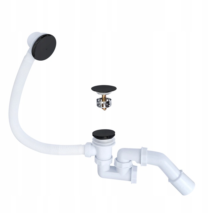 Syfon Wannowy KLIK KLAK Czyszczony od Góry Czarny z Korkiem Szybki Montaż