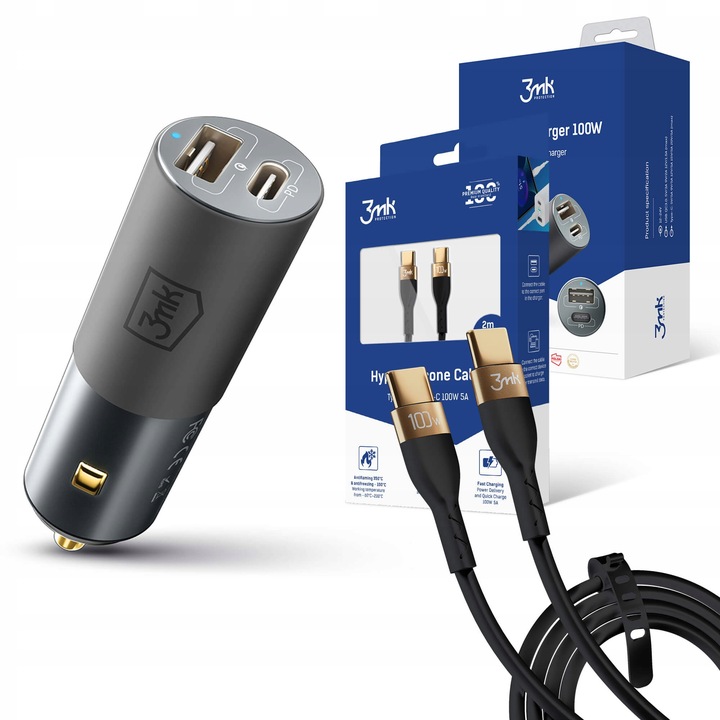 Ładowarka samochodowa 3mk 100W + Kabel USB-C 2m 5A